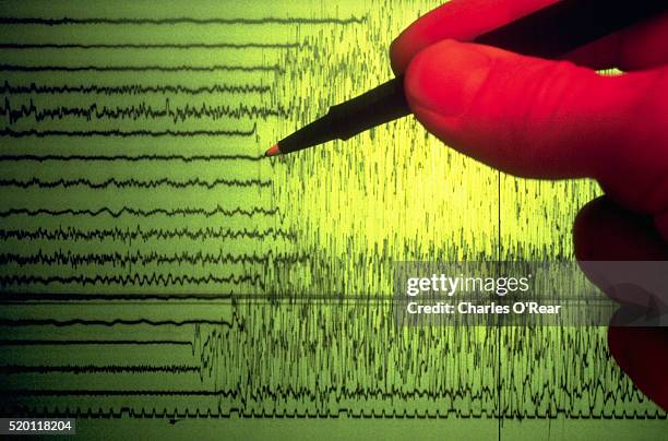 seismograph showing earthquake activity - jordbävning bildbanksfoton och bilder