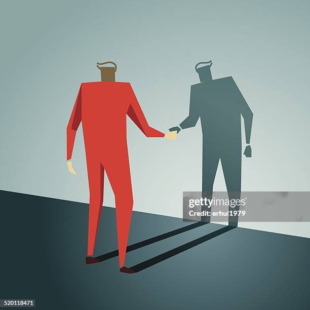handshake, shadow, greeting, trust, competition, friendship - two faces together stock illustrations