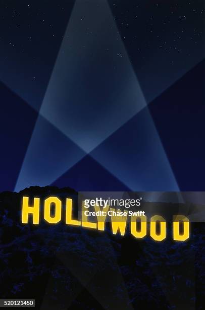 hollywood sign at night - hollywood sign at night 個照片及圖片檔