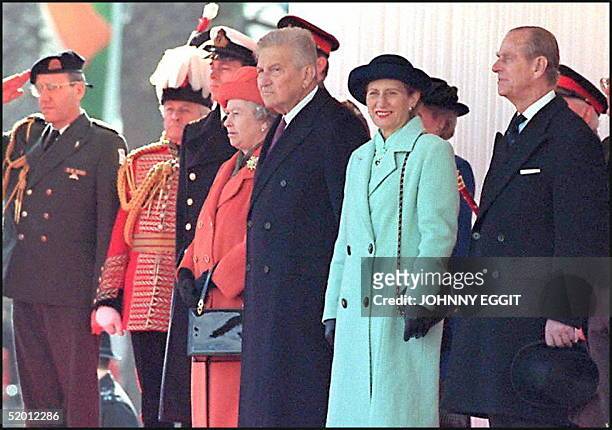 Ezer Weizman , the first Israeli president to make a state visit to Britain, with Queen Elizabeth and Prince Philip Duke of Edinburgh after his...