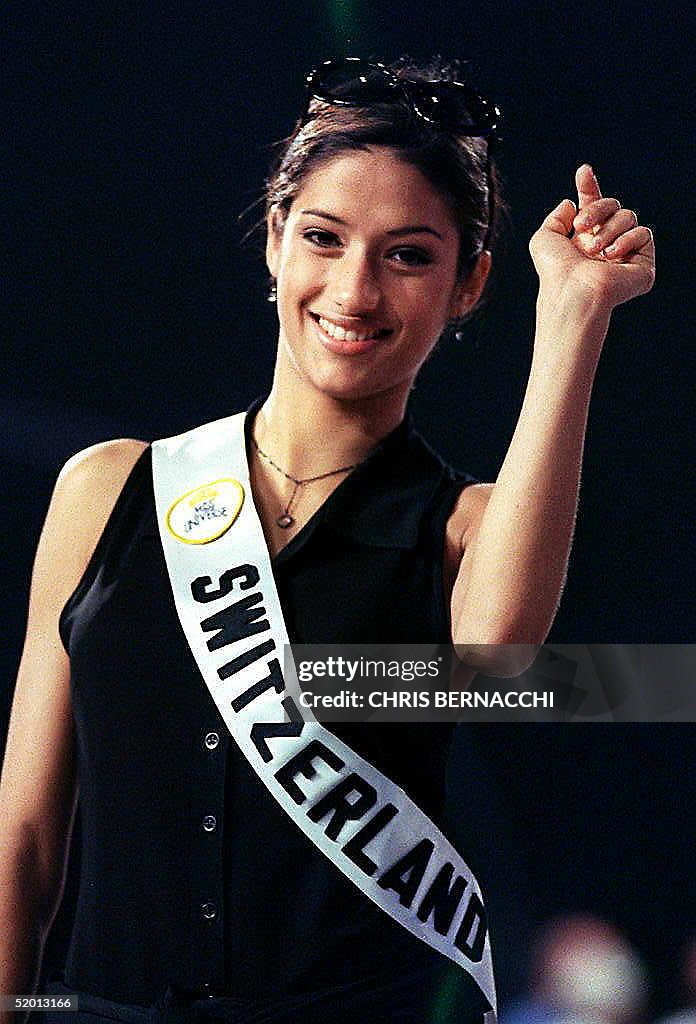 Winiger Miss Switzerland, Melanie Winiger, practices a dance routine during ...