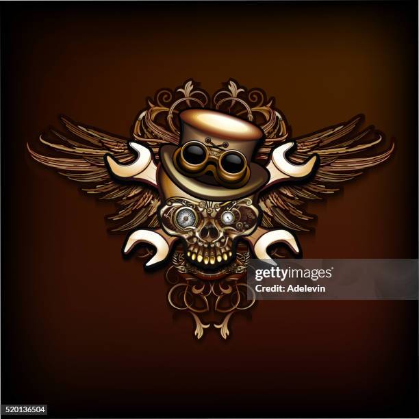 steampunk skull emblem - steampunk stock illustrations