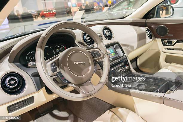 jaguar xj luxury saloon car interior - jaguar interior stock pictures, royalty-free photos & images