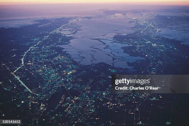 aerial view of silicon valley - san josé california foto e immagini stock