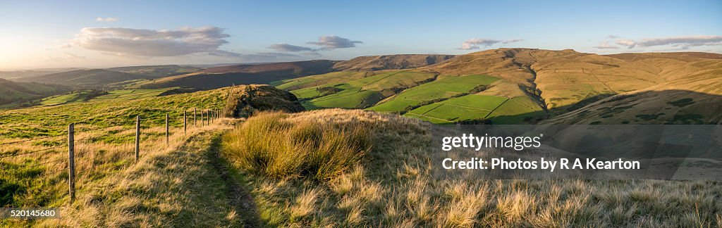 Footpath along a ridge in the High Peak, Derbyshire