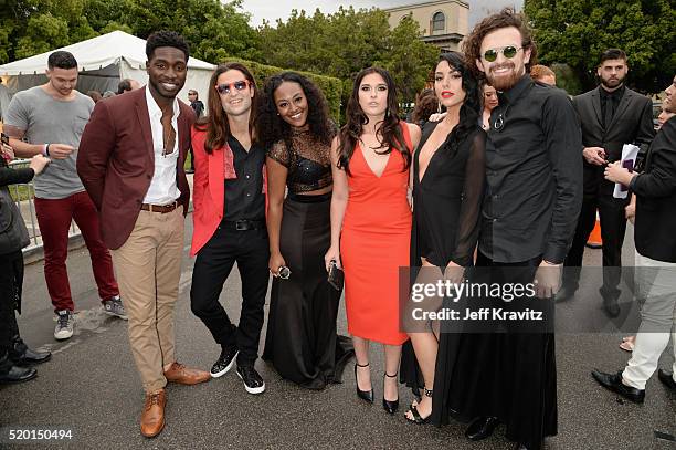 Tv personalities Dean Bart-Plange, Dione Mariani, CeeJai' Jenkins, Sabrina Kennedy, Kailah Casillas and Chris Hall attend the 2016 MTV Movie Awards...