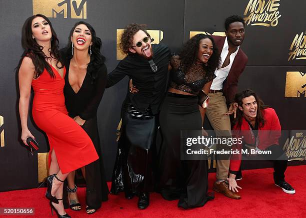 Personalities Sabrina Kennedy, Kailah Casillas, Chris Hall, CeeJai' Jenkins, Dean Bart-Plange, and Dione Mariani attend the 2016 MTV Movie Awards at...