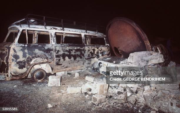 View dated 12 July 1978 of a burnt out mini van of "Los Alfaques" campsite devastated at 03 pm 11 July 1978 by a propane gas explosion after a truck...