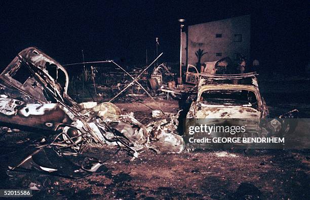 View dated 12 July 1978 of a burnt out French cars and tents of "Los Alfaques" campsite devastated at 03 pm 11 July 1978 by a propane gas explosion...