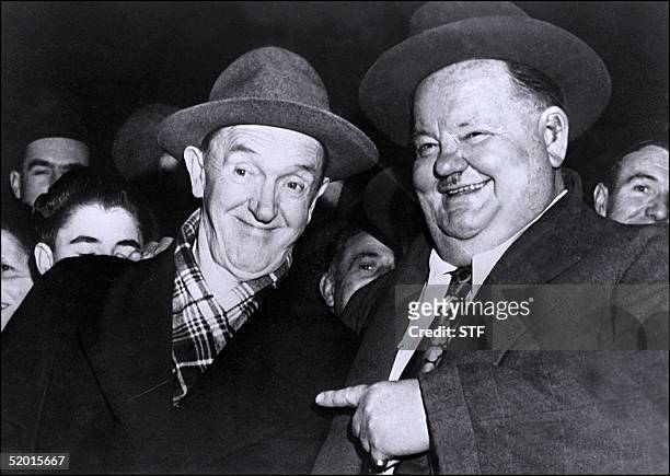 American comedians Oliver Hardy and Stan Laurel shown in an undated and unlocated photo.