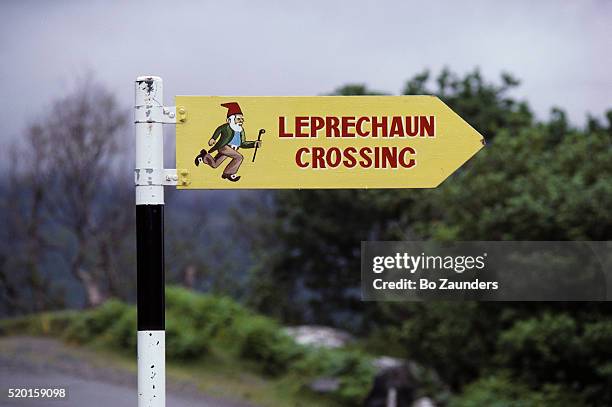 leprechaun crossing sign - leprechaun stockfoto's en -beelden