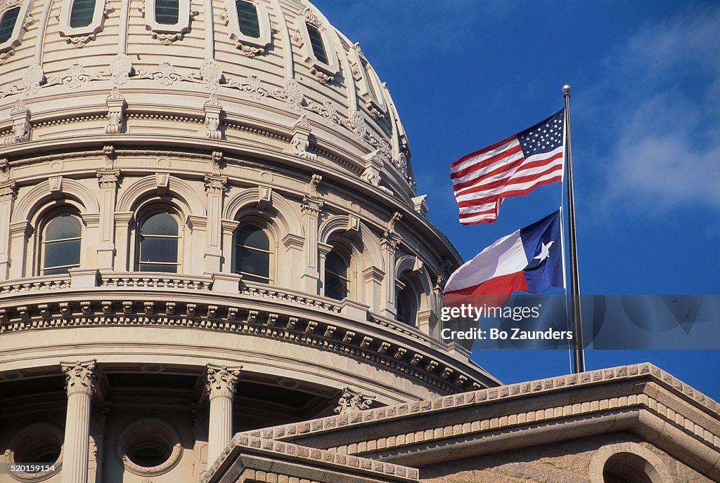 Texas State Capitol Dome and Flags