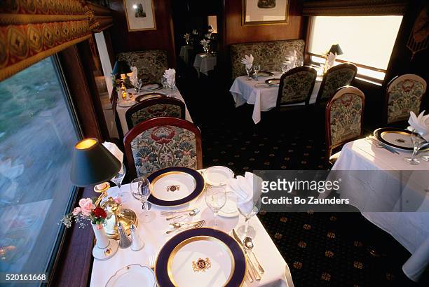 dining car on american orient express - dining car stock pictures, royalty-free photos & images