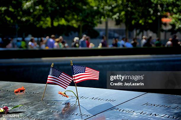 national september 11th memorial inscriptions, u.s. flags, new york city - 911 memorial stock pictures, royalty-free photos & images