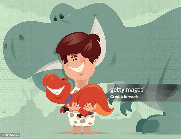 kid with dinosaurs - caveman stock illustrations