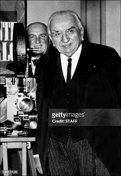 Picture taken 13 December 1945 of Louis LumiFre, French inventor of photographic equipment, along with his brother Auguste. In 1893 they developed a...