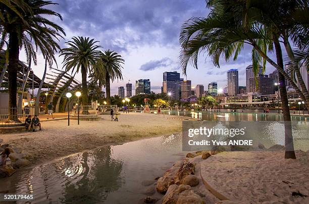 south bank parklands in brisbane - brisbane beach stock pictures, royalty-free photos & images