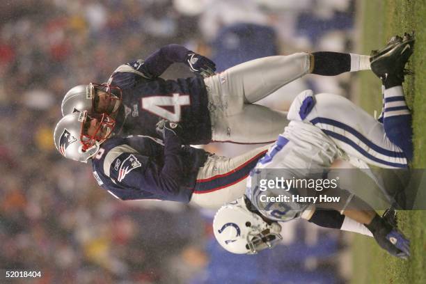 Kicker Adam Vinatieri of the New England Patriots kicks a field goal against the Indianapolis Colts during the AFC divisional playoff game at...
