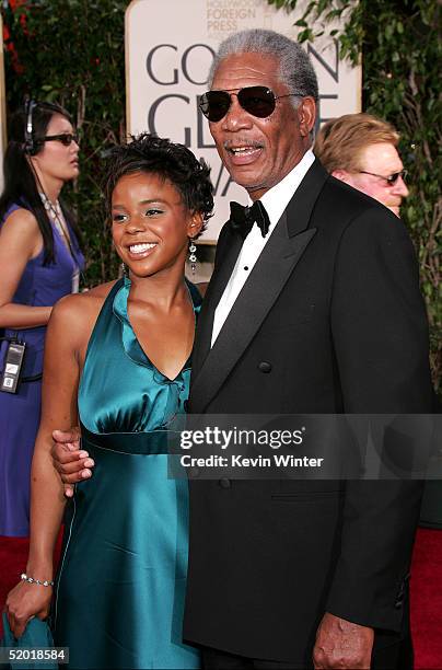 Actor Morgan Freeman and step granddaughter E'Dena Hines arrive to the 62nd Annual Golden Globe Awards at the Beverly Hilton Hotel January 16, 2005...