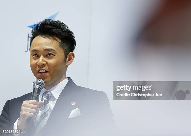 Japanese multiple Olympic gold medalist breaststroke swimmer Kosuke Kitajima officially announces his retirement from competition at a press...