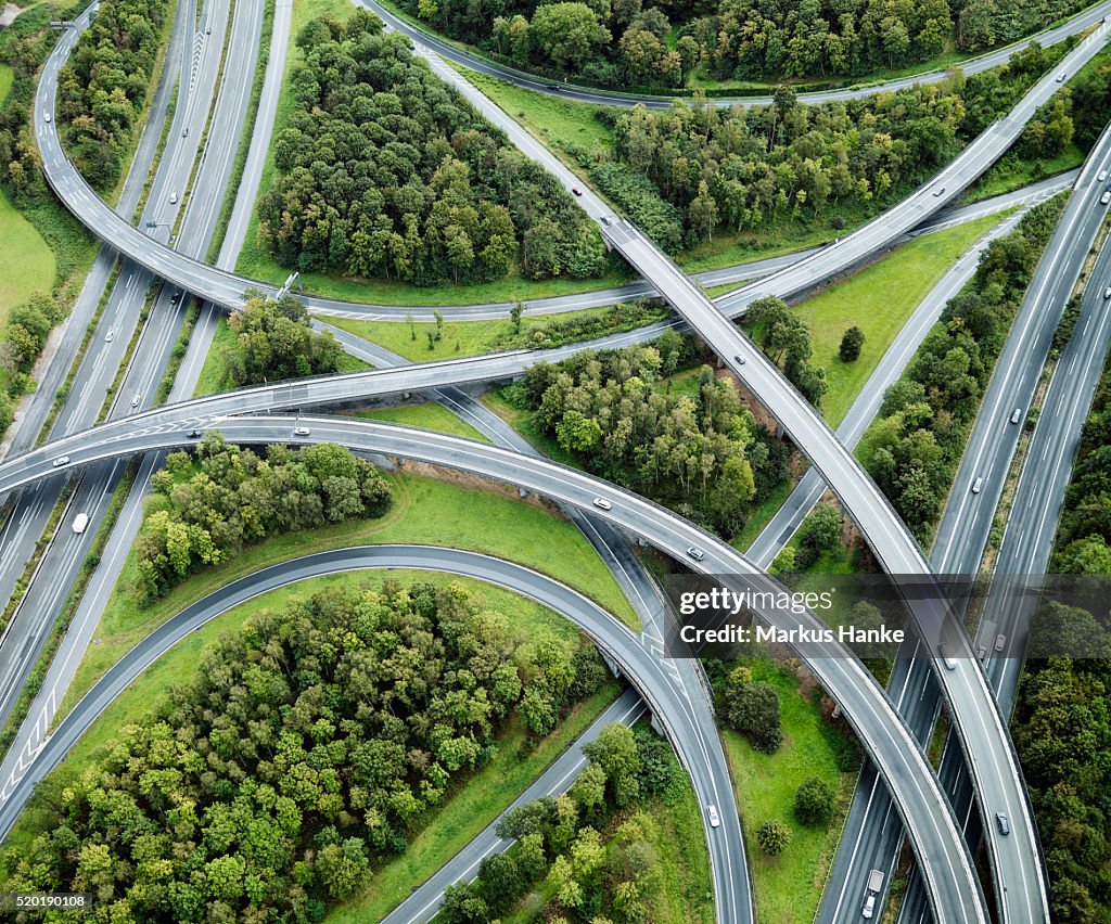 Aerial view of highway intersection, Germany