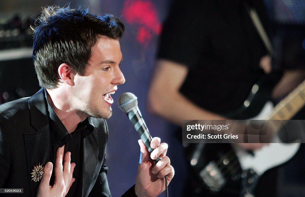 The Killers lead singer Brandon Flowers performs onstage during MTV's