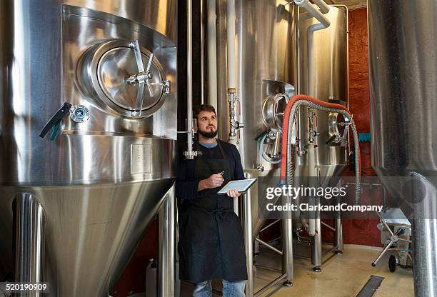 brewmaster checking his brew - fermenting tank stock pictures, royalty-free photos & images