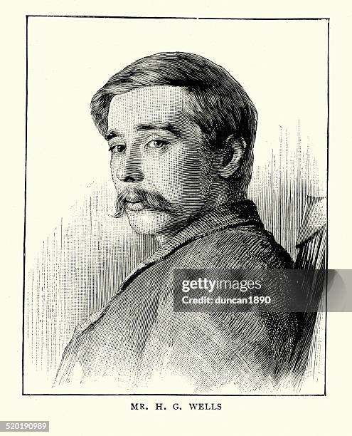 h. g. wells - handlebar mustache stock illustrations