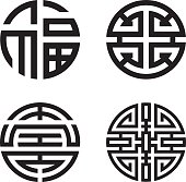 Four blessings: fu, lu, shou and cai (Chinese, Taoist symbol)