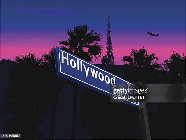 hollywood, california - hollywood sign sunrise stock illustrations