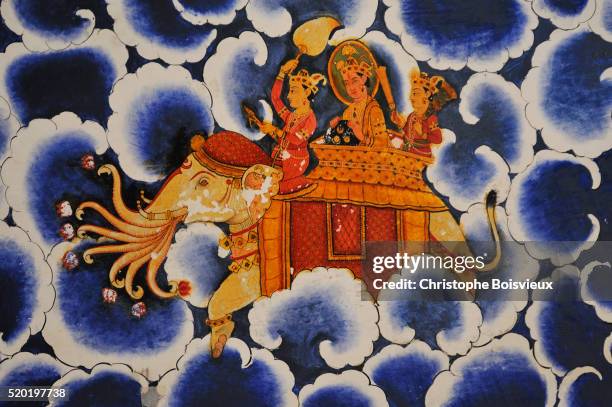 india, rajasthan, bikaner, junagarh fort; lal niwas, indra, god of war, storms, and rainfall riding - indra hindu god fotografías e imágenes de stock