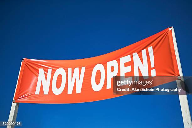 "now open" sign - open sign stock pictures, royalty-free photos & images