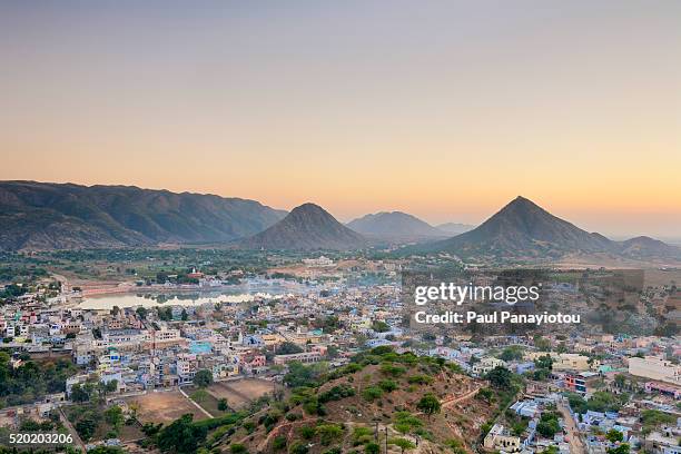 pushkar at sunset, rajasthan, india - india landscape stock pictures, royalty-free photos & images