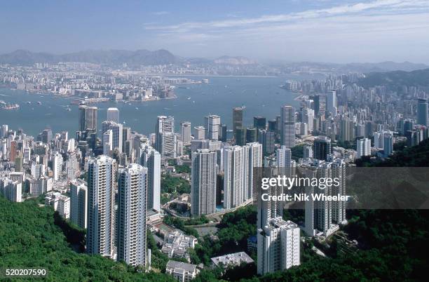 View of Hong Kong's Central District, and Victoria Harbor, as well as Kowloon, from Victoria Peak.