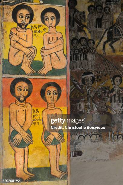 detail of fresco paintings in abreha atsbeha church - adão e eva - fotografias e filmes do acervo
