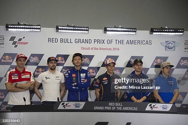 Andrea Iannone of Italy and Ducati Team, Yonny Hernandez of Colombia and Aspar Team MotoGP, Valentino Rossi of Italy and Movistar Yamaha MotoGP, Marc...