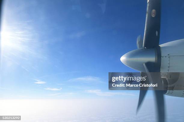 airplane in the sky - propeller airplane bildbanksfoton och bilder