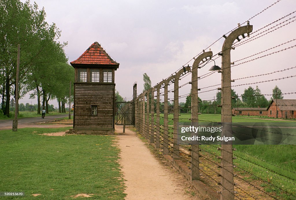 Fence and Guardhouse in Auschwitz Concentration Camp