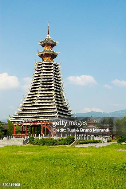 china, guizhou province, dong drum tower at rongjiang - rongjiang stock pictures, royalty-free photos & images