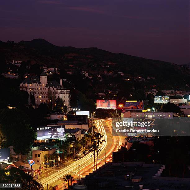 chateau marmont and sunset boulevard - sunset-boulevard-los-angeles stock pictures, royalty-free photos & images