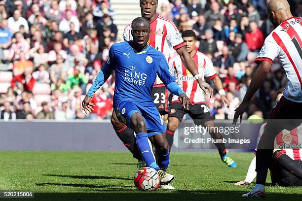 April 10 : N'Golo Kante of Leicester in action during the Premier League match between Sunderland and Leicester City at the Stadium of Light on April...