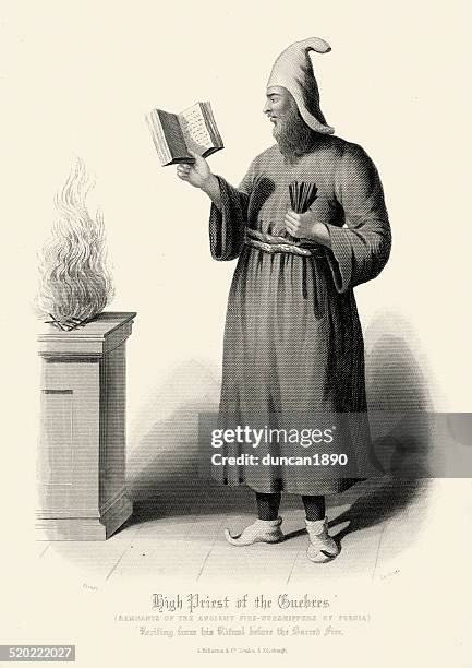 high priest of the guebres - zoroastrian - zoroastrianism stock illustrations