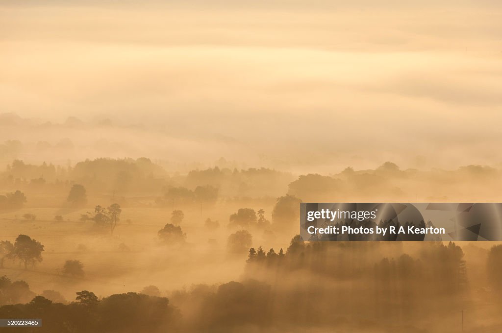 Golden mist in the Hope valley, Derbyshire