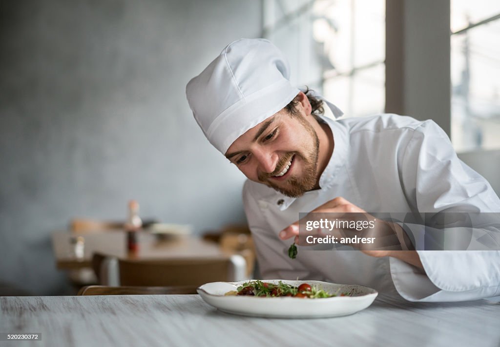 Chef making a salad at a restaurant