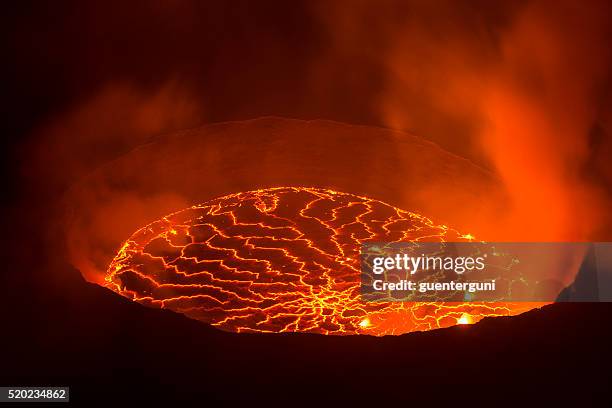 view into the heart of earth, nyiragongo volcano, congo - volcanic crater stockfoto's en -beelden
