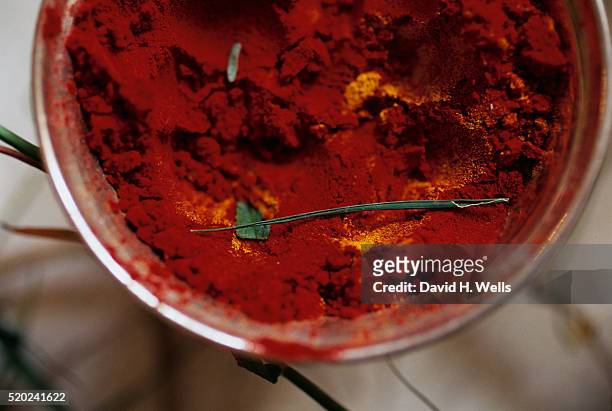 red ritual powder for ganesha festival - tilaka stock pictures, royalty-free photos & images