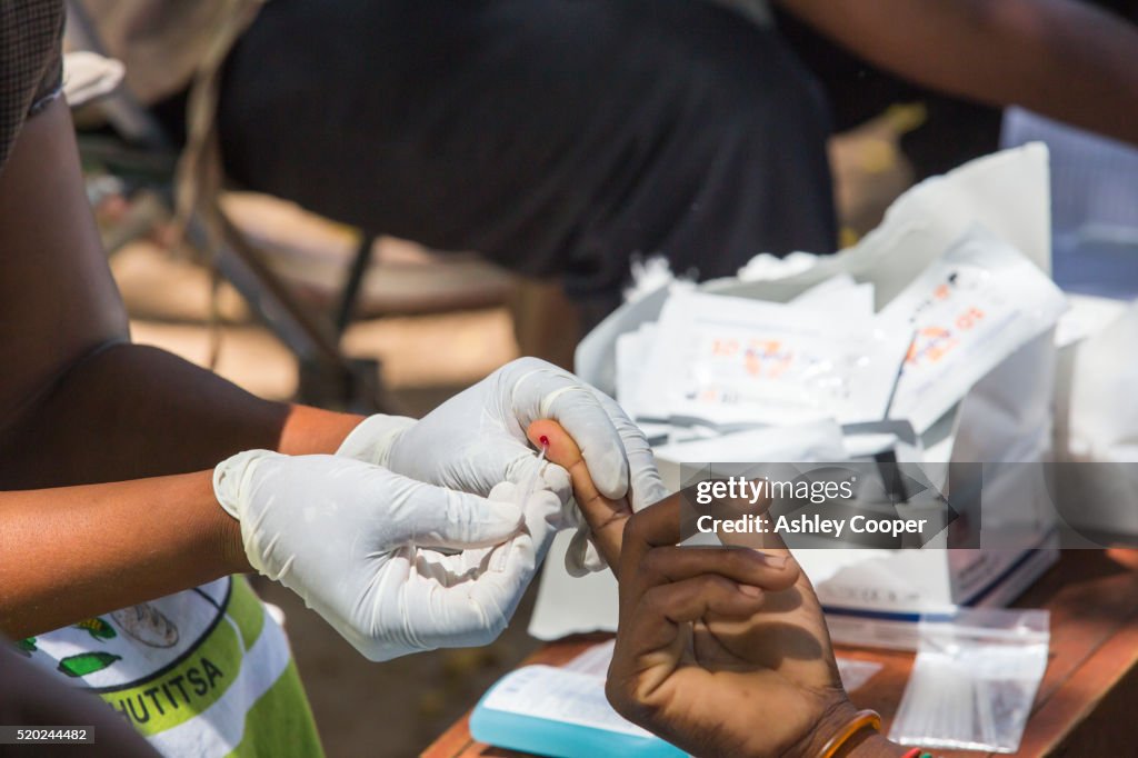 Flood victims being tested for Malaria in Malawi.