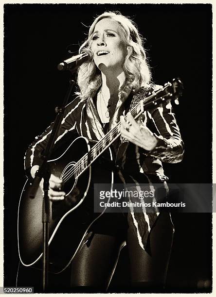 Sheryl Crow performs a tribute to Glenn Frey of The Eagles at the 31st Annual Rock And Roll Hall Of Fame Induction Ceremony at Barclays Center of...