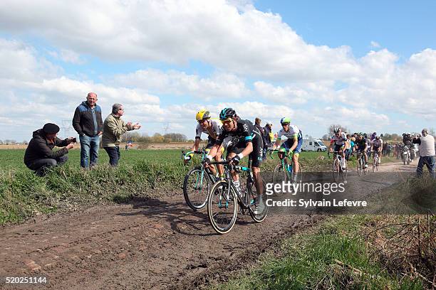 Paris-Roubaix 2016 Cycle Race winner australian Matthew Hayman cycles on Mons-en-Pevele cobble-stoned section during Paris-Roubaix Race on April 10,...