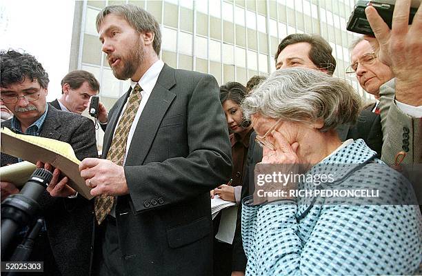 David Kaczynski speaks to the media after his brother, Theodore, admitted to being the Unabomber and plead guilty to all counts at the Federal...